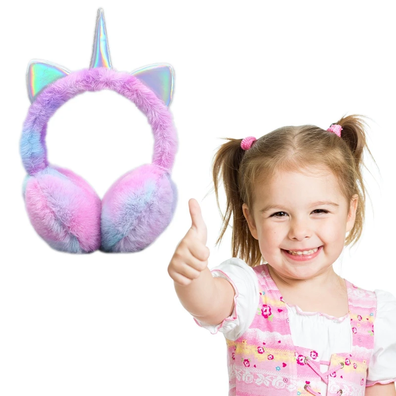 Outdoor Winter WarmeChildren Kids Unicorn Earflap Soft Plush Fluffy Earmuffs Cartoon Cat Ears Cycling Headwear Girl Ears Cover