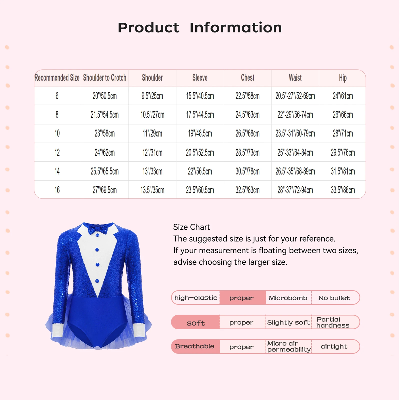 Girls Jazz Dance Bodysuit Sparkly Sequins Long Sleeve Round Neck Skirted Leotard Latin Jazz Leotard for Figure Skating Show