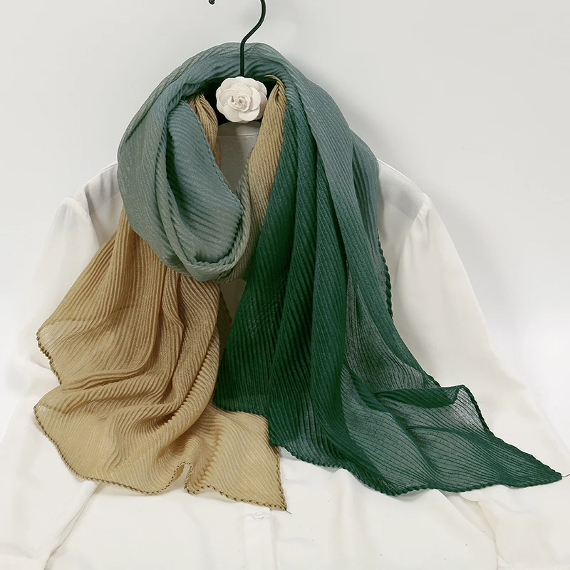 Fashion Plain Ombre Viscose Scarf Shawl Wrap Lady Hot Sale Gradient Pashmina Stole Bufanda Muslim Hijab Pleated Scarf Shawl