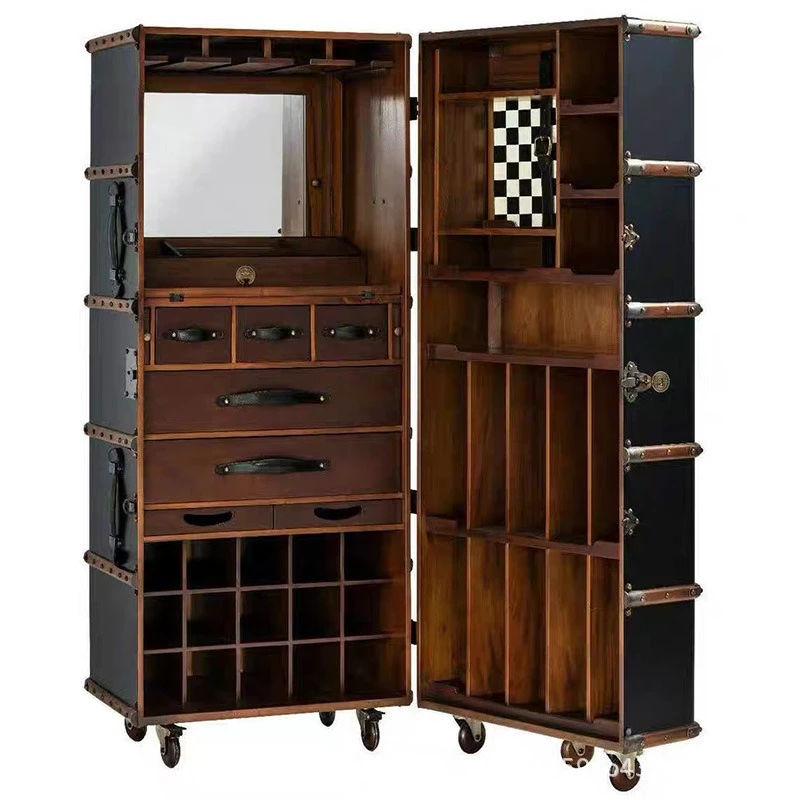 خزانة عرض خزانة النبيذ المصنوعة من الخشب الصلب، خزانة النبيذ المتنقلة للتخزين الفاخرة الإيطالية المنزلية #1