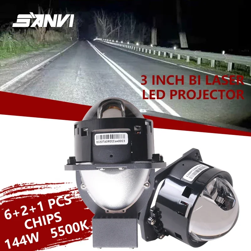 

Sanvi Car 12V 3 Inch 144W Bi Laser LED Projector Lens Headlights Led Lights 6000K For H4 H7 9005 9006 LHD RHD Car Accessories