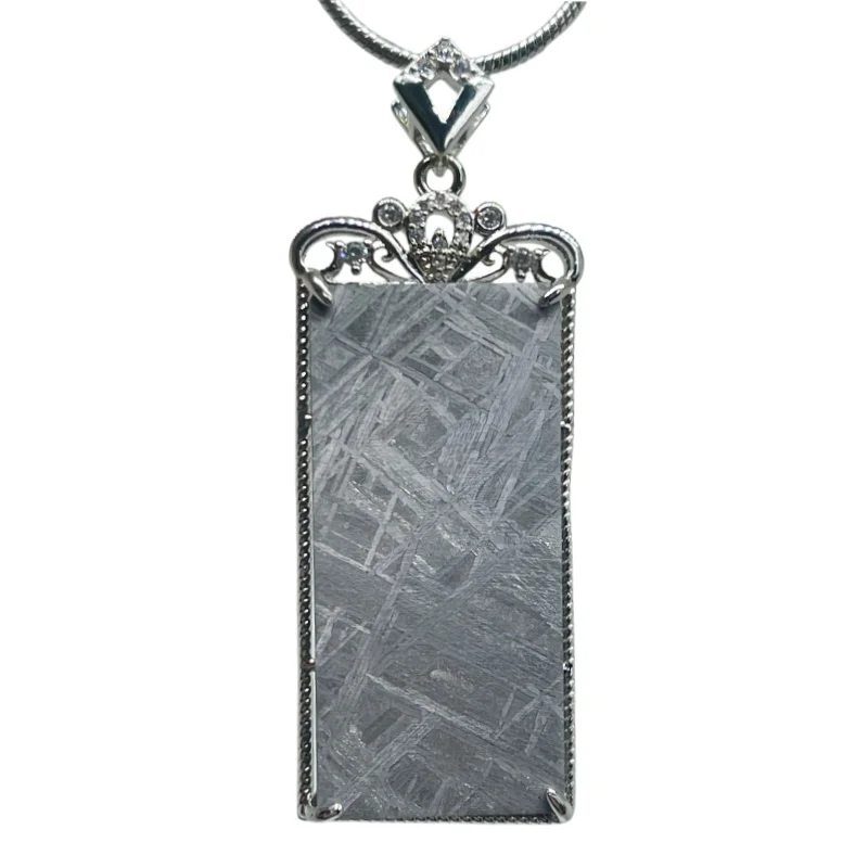 Gibeon Meteorite Rectangular Pendant Unique Widmanstätten Lines Luxury Fashion Necklace LK389