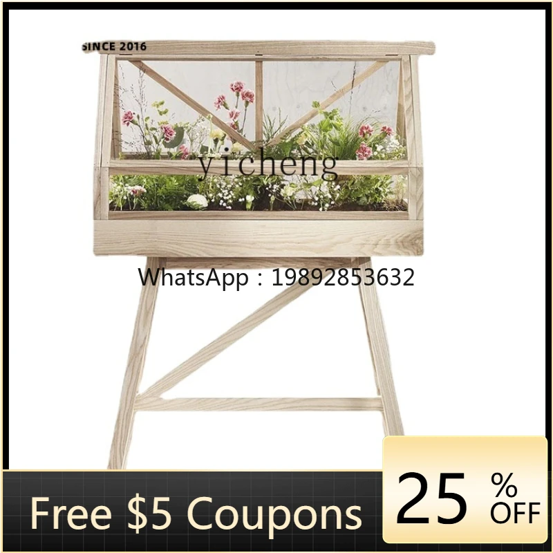 ZZ Solid Wood Flower Stand Balcony Floor Simple Shelf Living Room Interior Succulent Movable Flower Rack