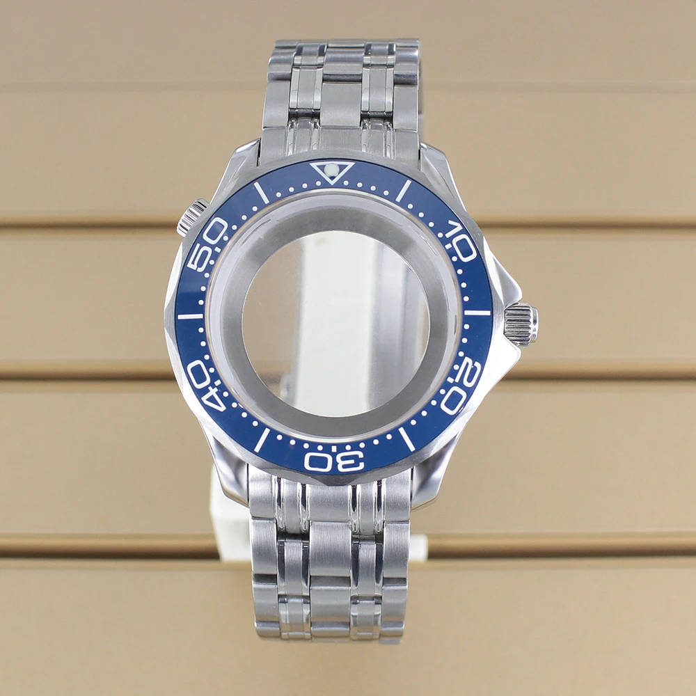 41mm NH35 Watch Case 316L Steel Strap Sapphire Glass For Mod Seamaster 300 NH34 NH35 NH36/38 Automatic Movement Transparent Back