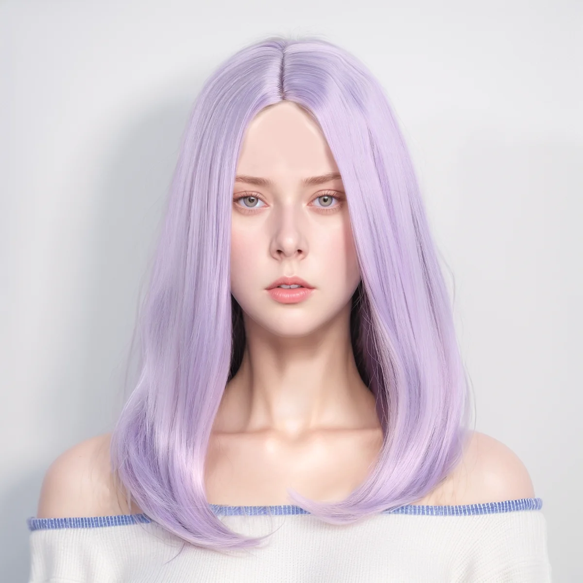 Short Straight Hair Wig with Inward Curls and Middle Parting in Light Purple for Women's Outfits. Soft Synthetic, Heat-Resistant, and Durable. Suitable for Daily Wear, Outfits, and Parties. Cosplay Wig, Party Supplies, Hair Styling, Role-Playing Wig, Costume, Holiday Party, Fun Character