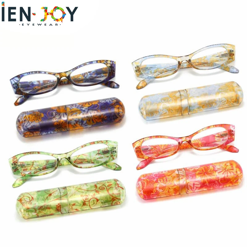IENJOY nowe przenośne okulary do czytania dla kobiet z etui kolorowe okulary dla osób starców 1.0-4.0