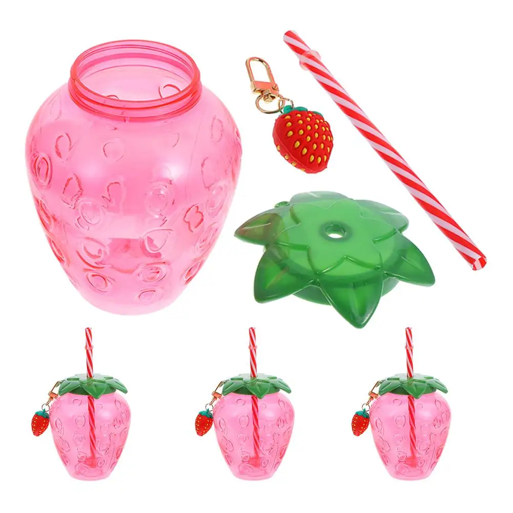 

4 Pcs Tumbler Cups Cute Transparent with Lid Straw for Milk Party Strawberry Cup Juice Party Beverage Reusable PET