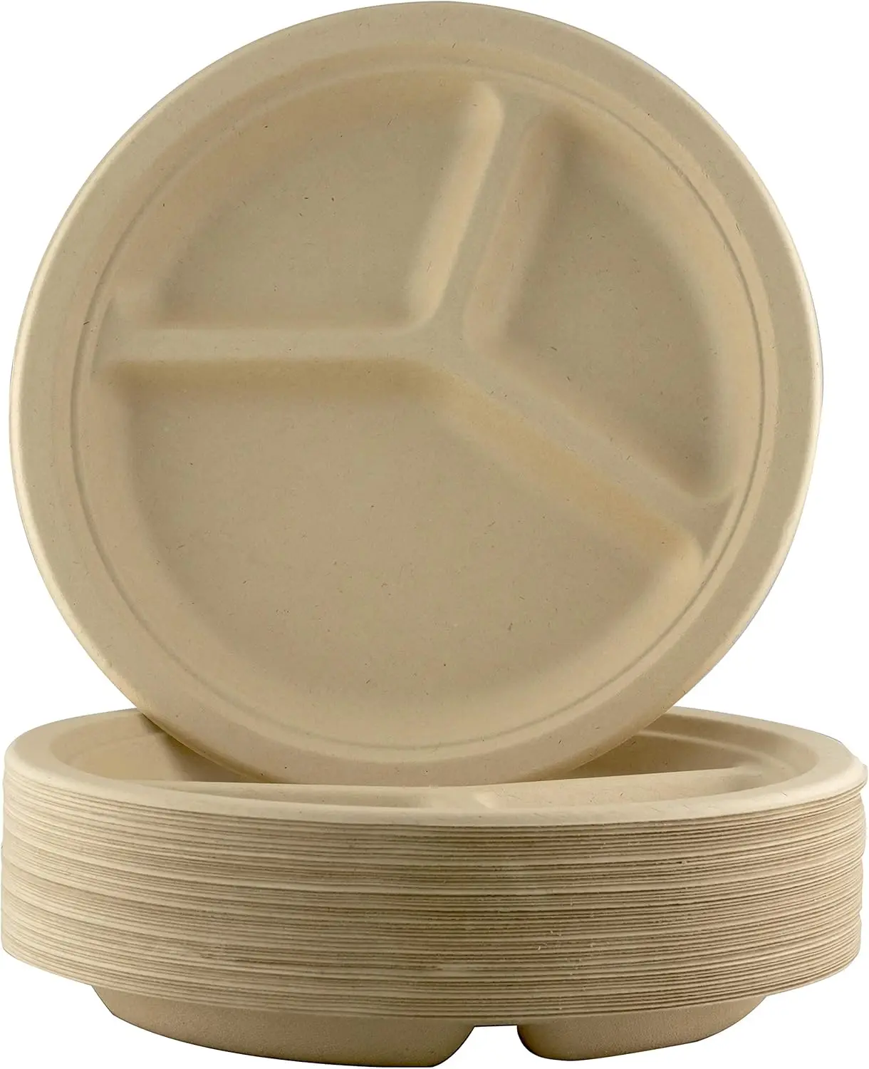 Restaurant-Grade Biodegradable 10 Inch 3-Compartment Plates Bulk 200Pk. Great For Lunch And Dinner Parties. Disposable