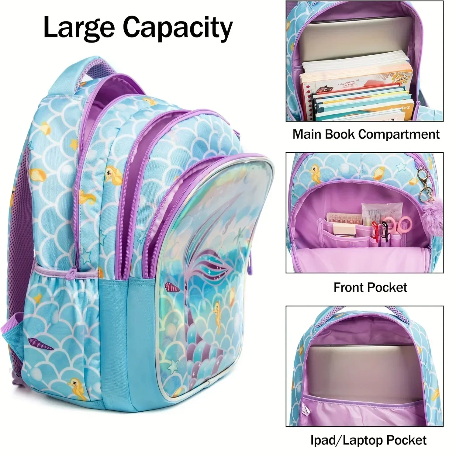 Kids Backpack Set for School Teenagers Waterproof School Bags for Girls Backpack Mermaid Cartoon Bag Kids School Bags Supplies