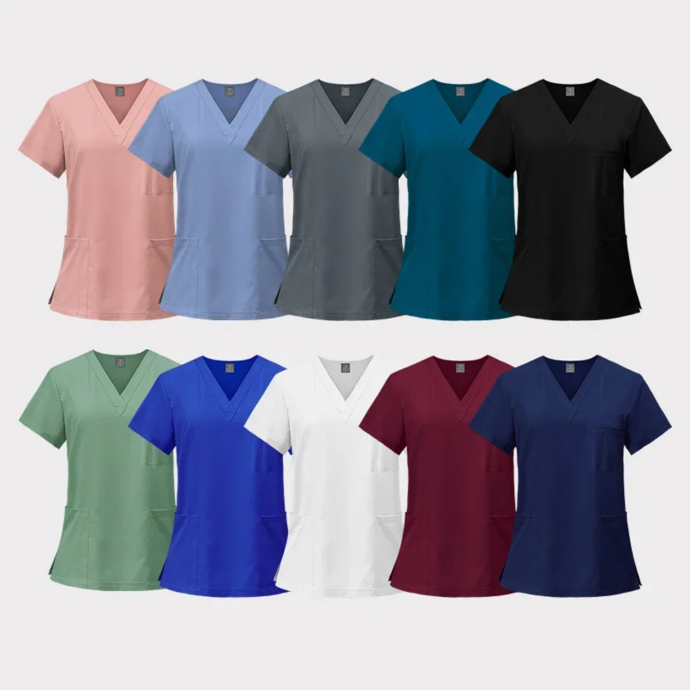 Operating Room Short-sleeved V Collar Hand Dress Blouse Overalls Nurse's Uniform Doctor's Medical Uniform Infirmière