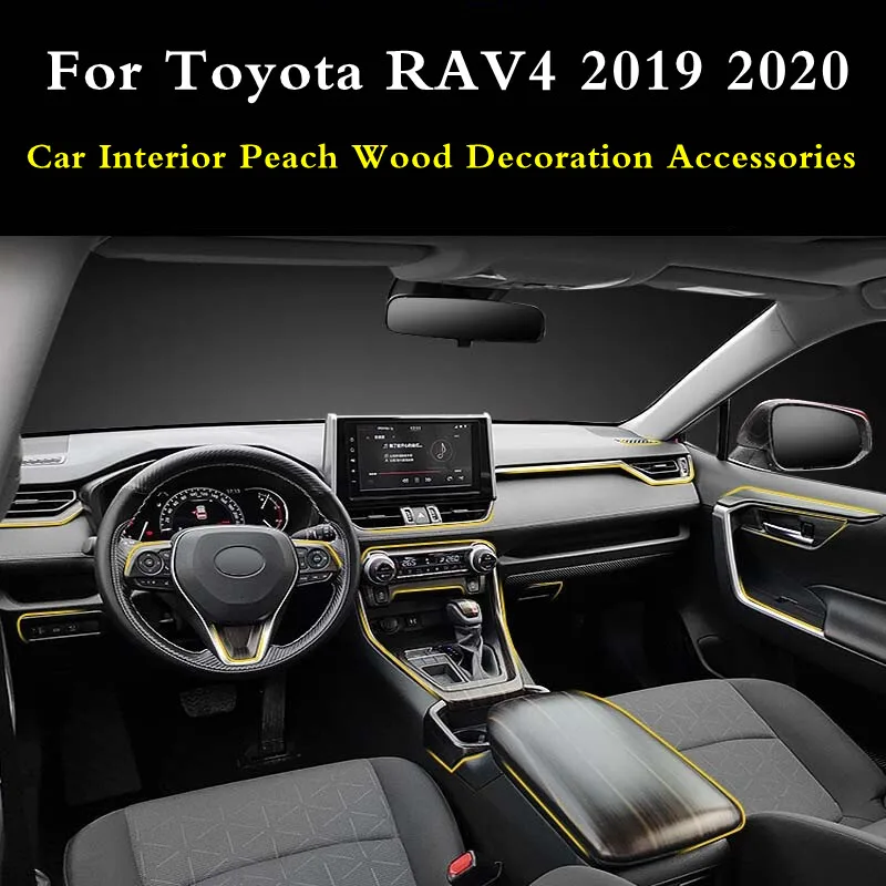 For Toyota RAV4 2019-2021 Instrument Console Gear Water Cup Cover Air Vent Trims Car Interior Peach Wood Decoration Accessories