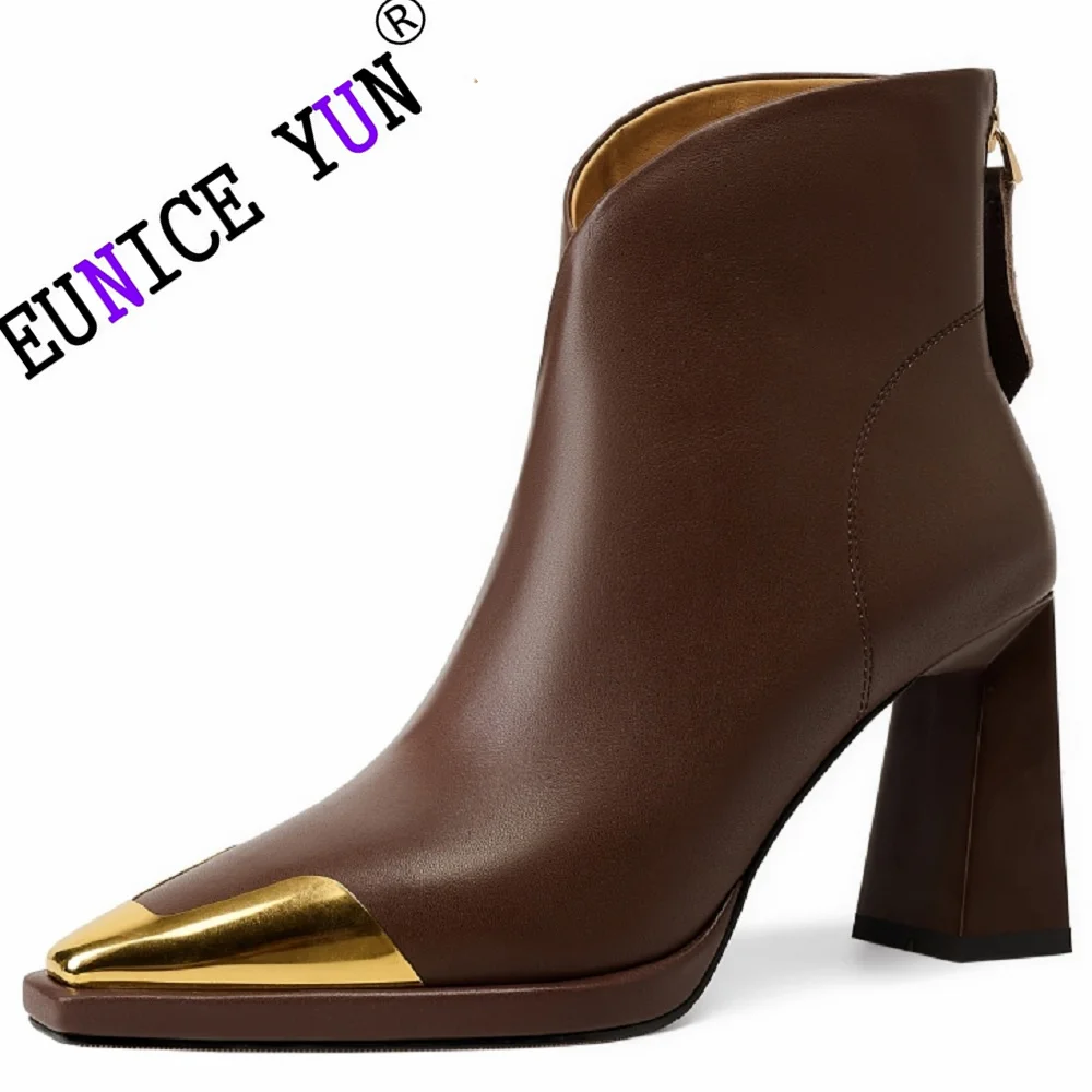 

【EUNICE YUN】New Handmade Genuine Leather Fashion High heels Shoes Dress Party Lady Ankle Boots Size 34-39