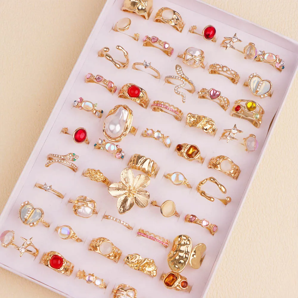 20Pcs/Lot New Classic Elegant Sparkling Flowers Butterfly Rhinestone Rings For Women Fashion Stackable Finger Jewelry Party Gift
