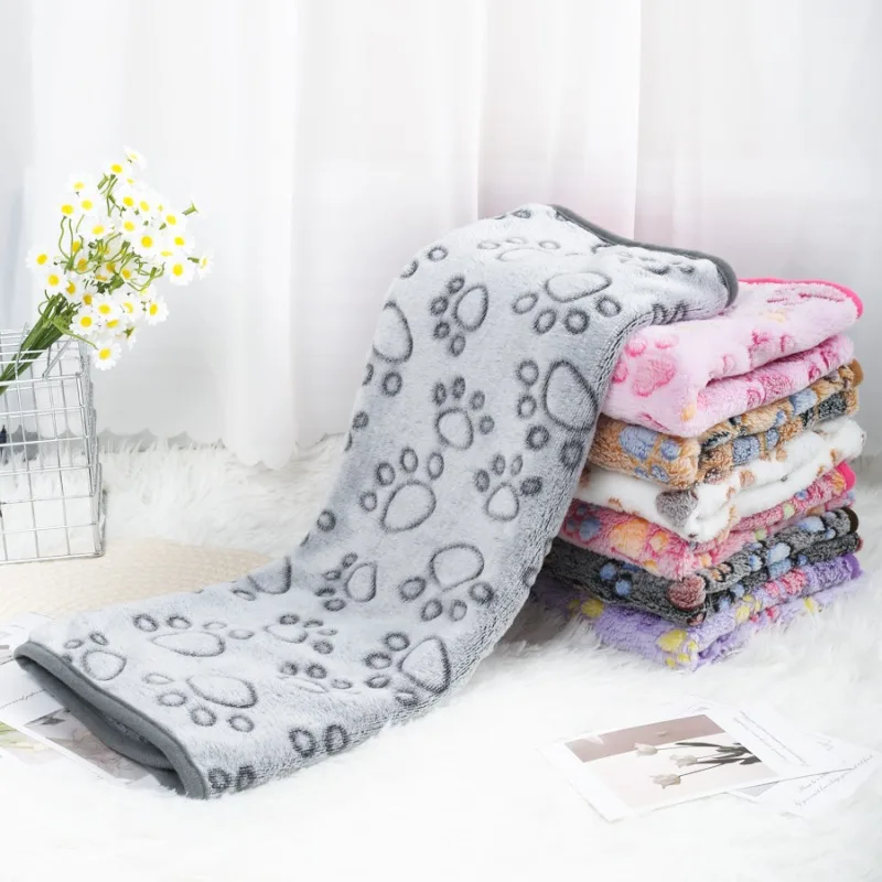 Soft Fluffy High Quality Pet Blanket Flannel Dog Sleeping Blanket Paw Print Pattern Pet Mat Warm Comfortable Blanket for Cat Dog image 4