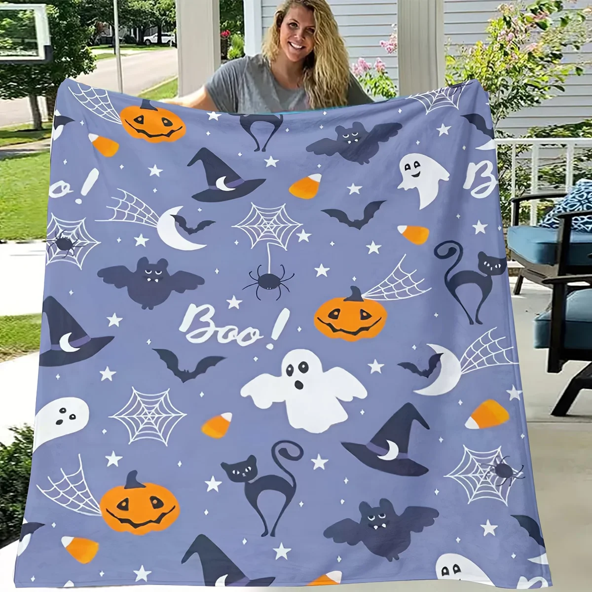 Halloween Blanket Pumpkin Cat Bat Witch Flannel Blanket Gift Super Warm Soft Comfortable Plush Light Halloween Blanket Adult Sofa Bedding