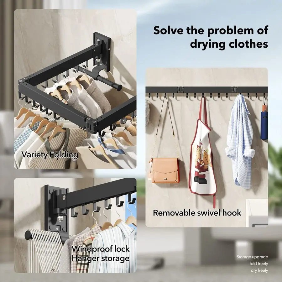 Rack Clothing, Retractable Clothes Drying Rack,Wall Mounted Laundry Rack, Laundry Drying Rack Wall Mount,Collapsible Clothes Rac