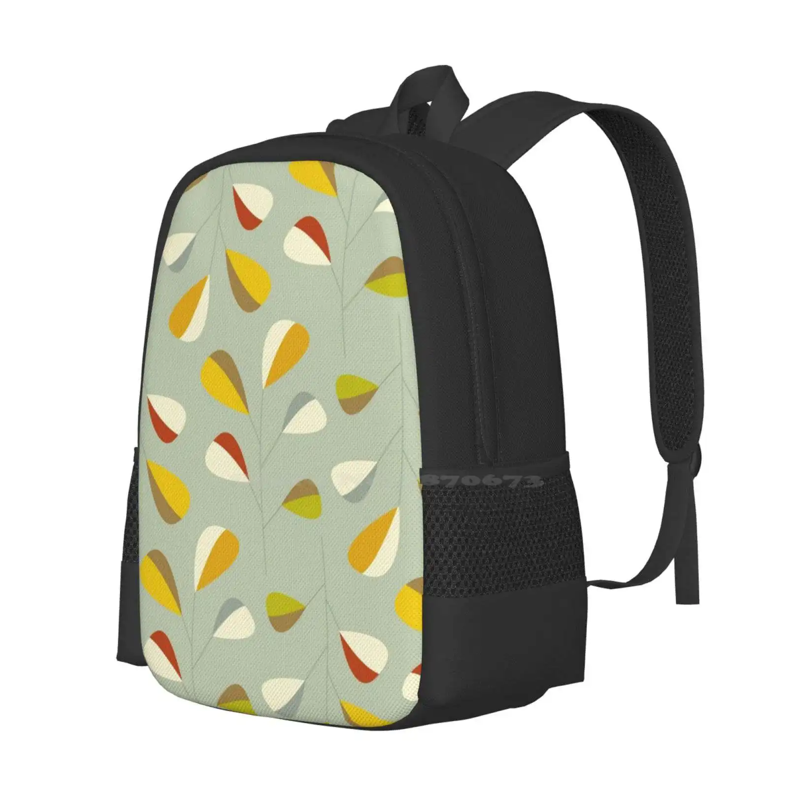 Mid Century Modern Graphic Leaves Pattern 1. Vintage Green Backpacks For School Teenagers Girls Travel Bags Mid Century Modern