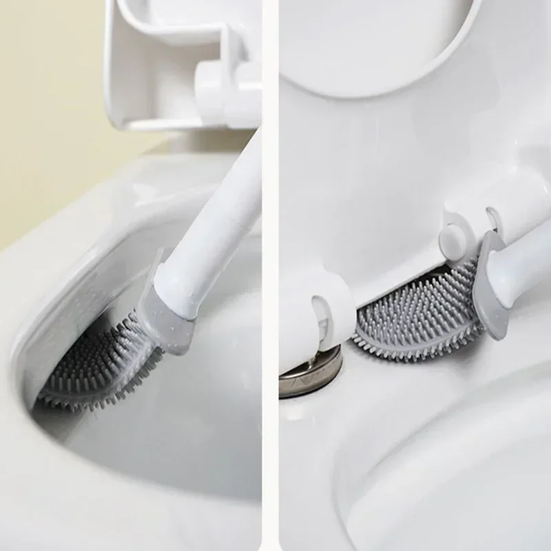 Soft Rubber Toilet Brush Household Bathroom Wall-mounted Cleaning Brush No Dead Angle Cleaning Toilet Brush with Stand