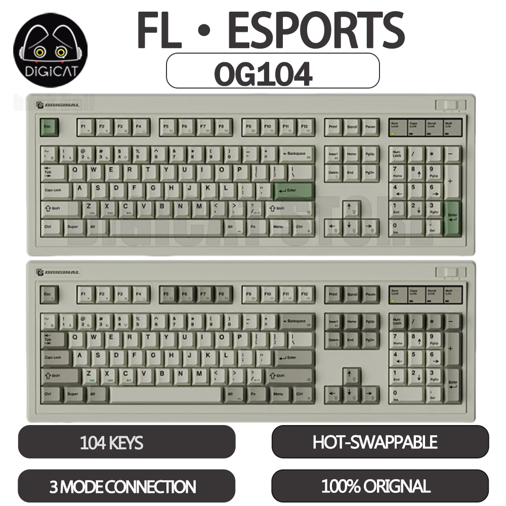 

Механическая клавиатура Fl Esports OG104, 3 режима, USB/2,4G/Bluetooth, беспроводная клавиатура, клавиши с клавишами горячей замены, Игровая клавиатура PBT, подарок