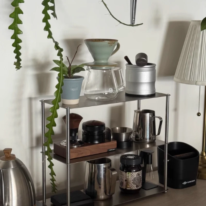 

Stainless Steel Multi-Layer Storage Rack Vintage Desktop Organizer Mug Holder Cosmetic Makeup Storage Shelf for Kitchen Bathroom