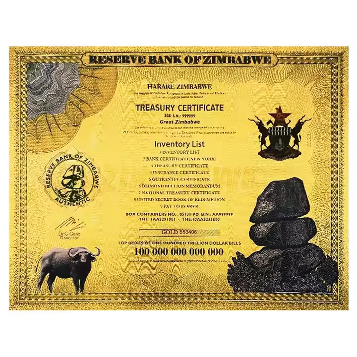 

10-100 pcs Art Collection Serial number Zimbabwe One hundred trillion dollar banknote Gold foil plastic banknote certificate