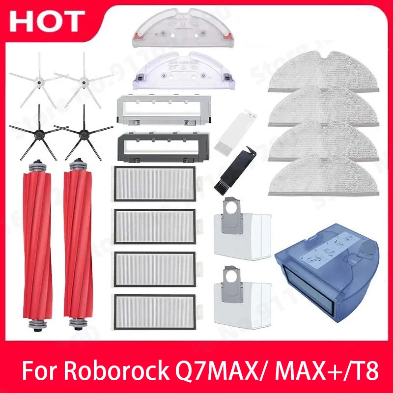 Roborock Q7 Max+ Q7 Plus T8 Main Side Brush HEPA Filter Mop Bracket Water Tank Dust Box Vacuum Cleaner Accessories