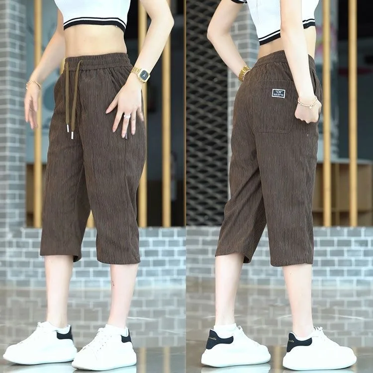 

Ice Silk Loose Fit Straight Leg Capri Pants Women's Summer Thin Fashionable Versatile Breathable Quick Dry High Waist Polyest...