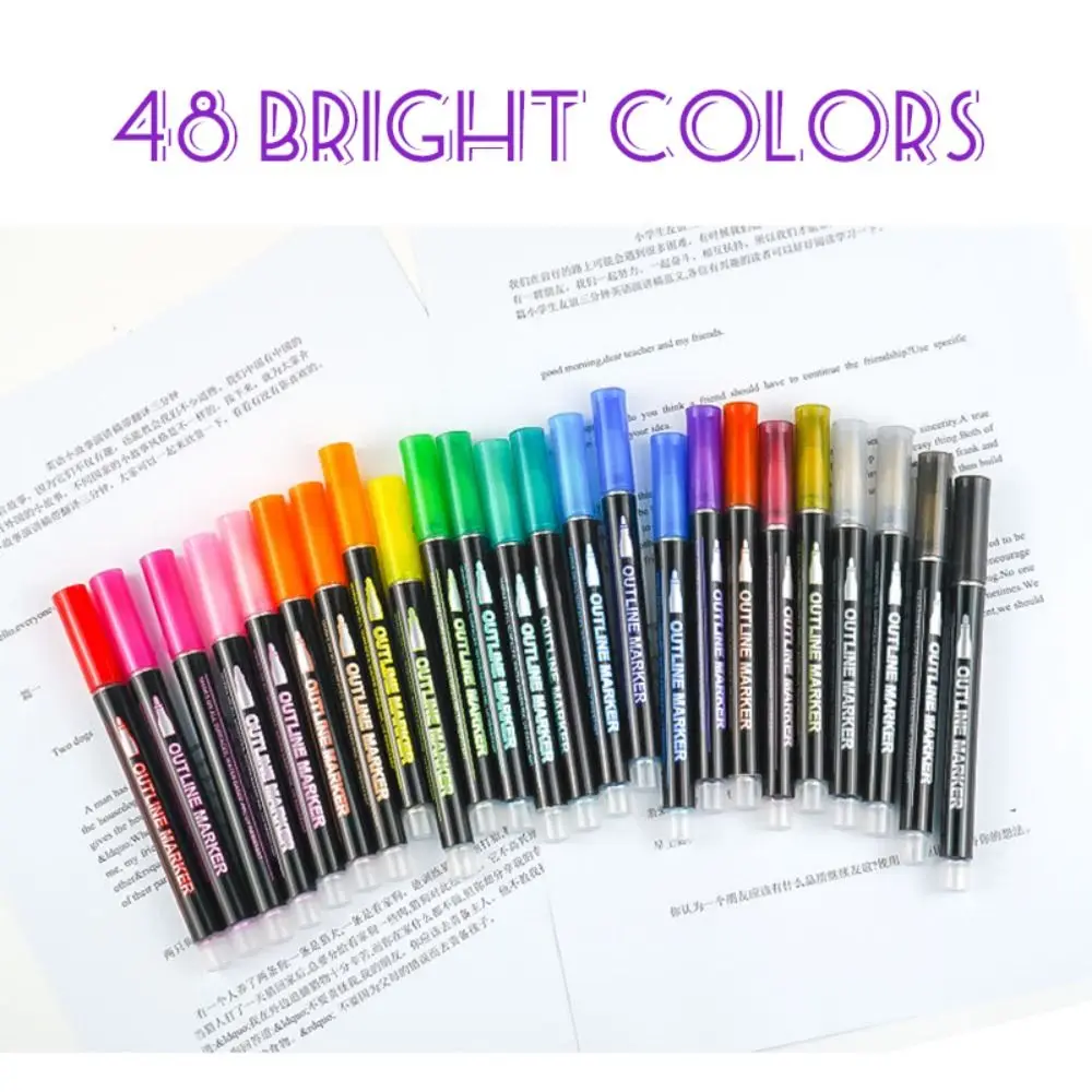 Shimmer Double Line Outline Pens Self-Outline 8/12/24/36/48/60colors Metallic Markers Glitter Drawing Pen Art Supplies
