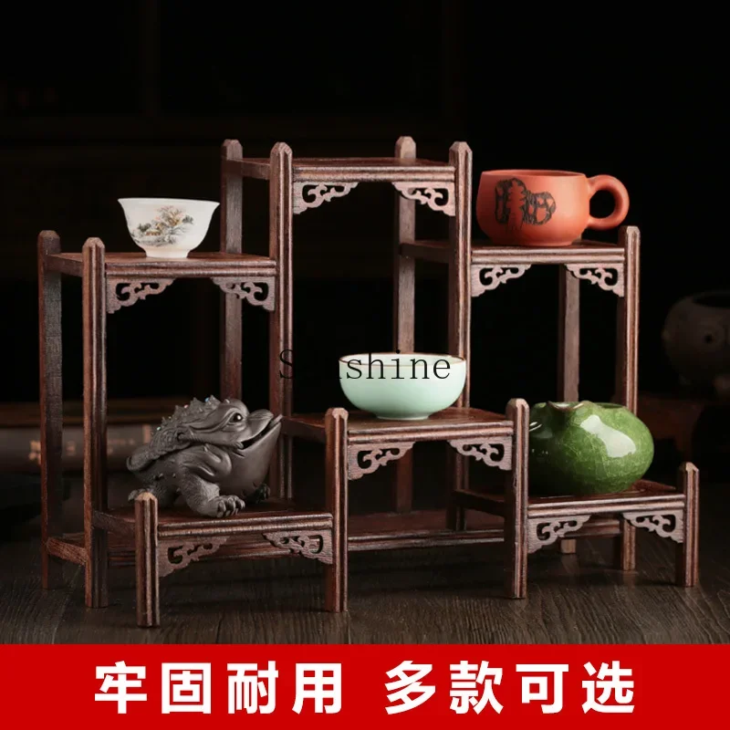 Chicken wing wood tea set, small bogu frame ornament, Duobao Ge Pavilion, purple clay pot frame, strange stone base.