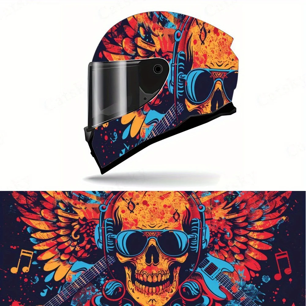 

Rock Skull Helmet Vinyl Wraps, Waterproof Scratch-Resistant Full Face Helmet Decals, Durable PVC Artistic Design, Instant Helmet