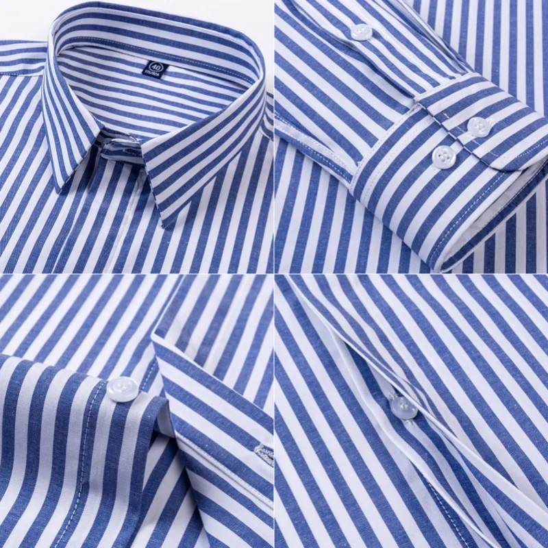 New Quality Concealed Button Men Shirt Long Sleeves Dress Shirts For Men Slim Fit Camisa Social Business Blouse Stripe Shirt 4XL