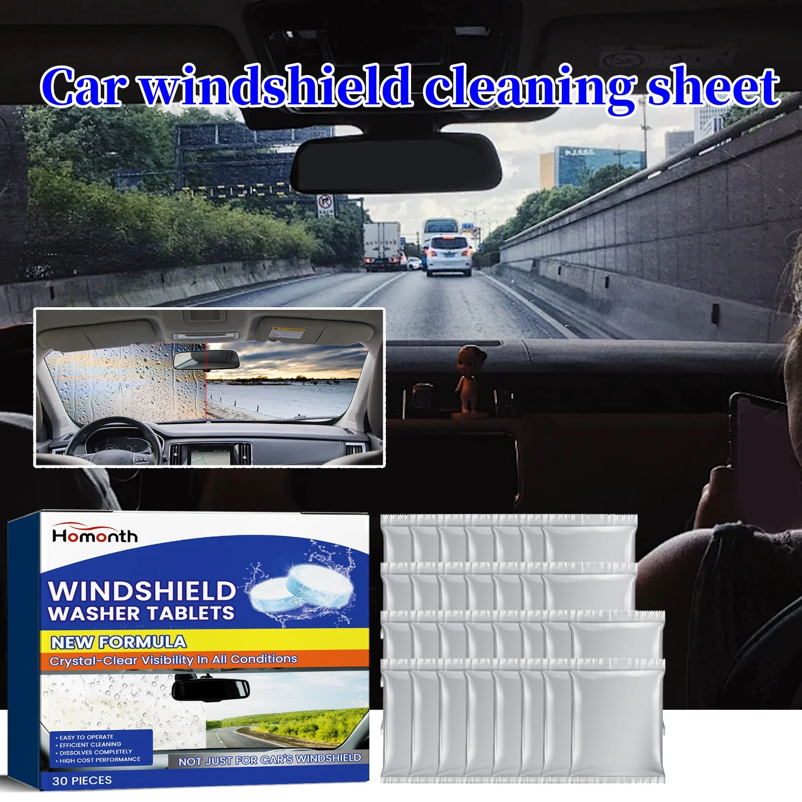 Windshield Cleaning Tablets Polishing Window Cleaning Anti-fog Windshield Wash Cleaning Tablet Multi-function Cleaning Agent