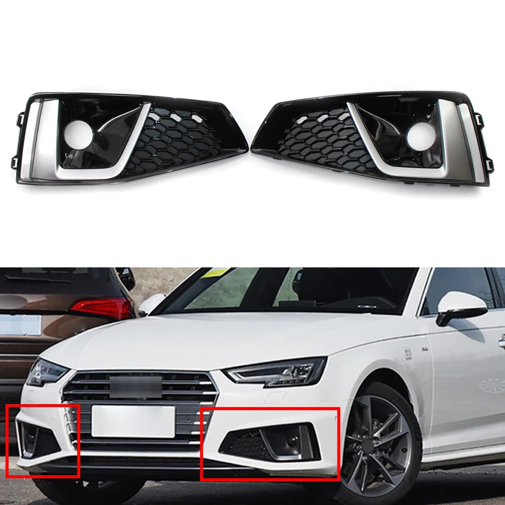 2Pcs Auto Front Bumper Fog Light Lamp Cover Grille Replacemt Grill For Audi A4 B9 S-LINE S4 2018 2019 2020 Car Accessories