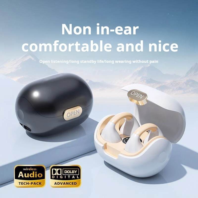 مشبك الأذن سماعة رأس بخاصية البلوتوث M8 كبسولة الفضاء شاشة ديجيتال رياضية مفتوحة مشبك الأذن اللاسلكي سماعات الأذن ، التنفس l