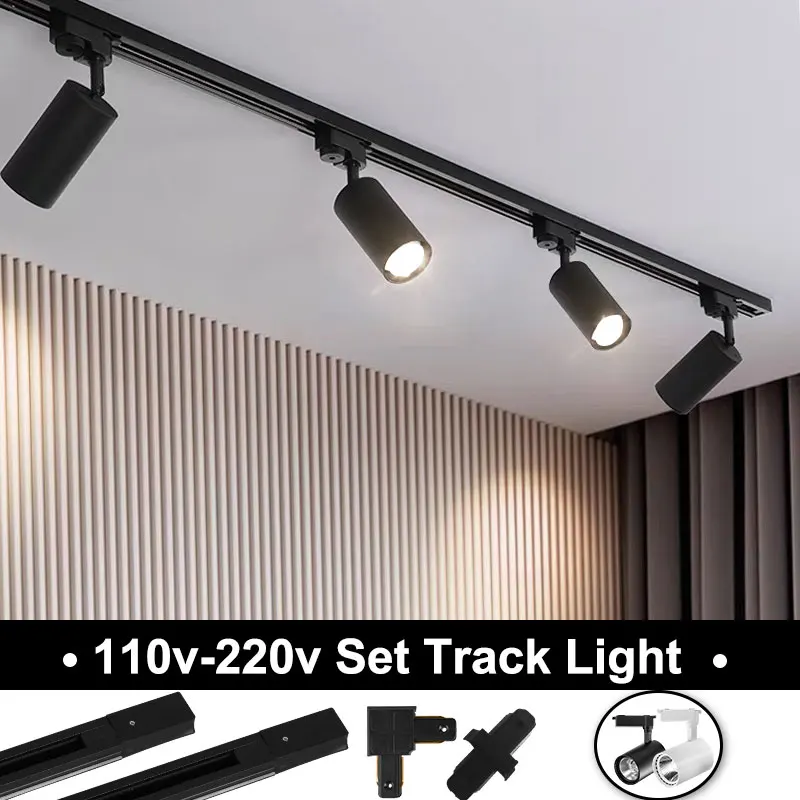 LED Track Light 110v 220v Set Track Lamp Spot Lighting Fixture COB 12/20/30/40W Spotlight Rail For Store Kitchen Indoor