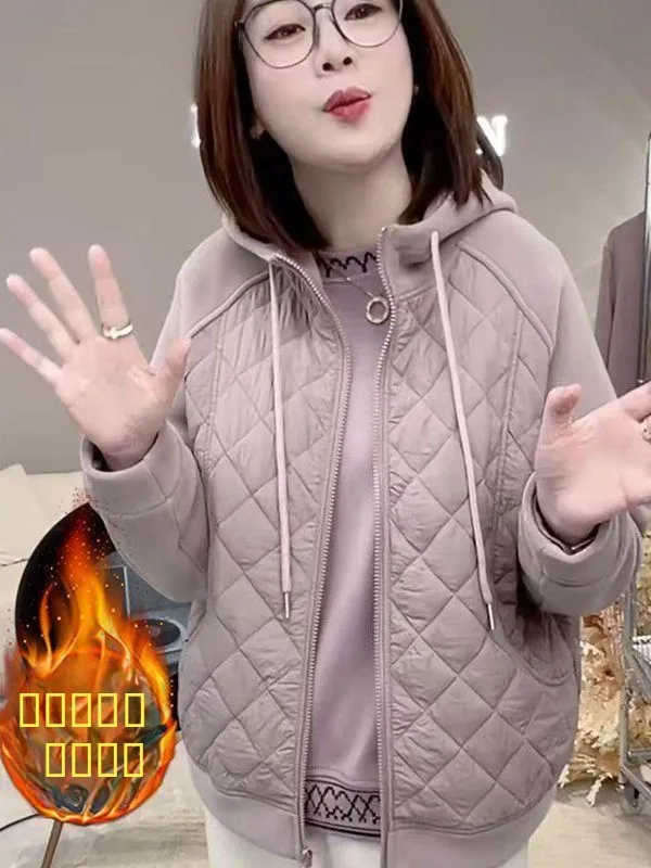 

Women's Thiened Cotton Jaet 2025 Autumn Winter New Sle Zipper Casual All-match Hooded Windproof Cotton Coat Korean Version