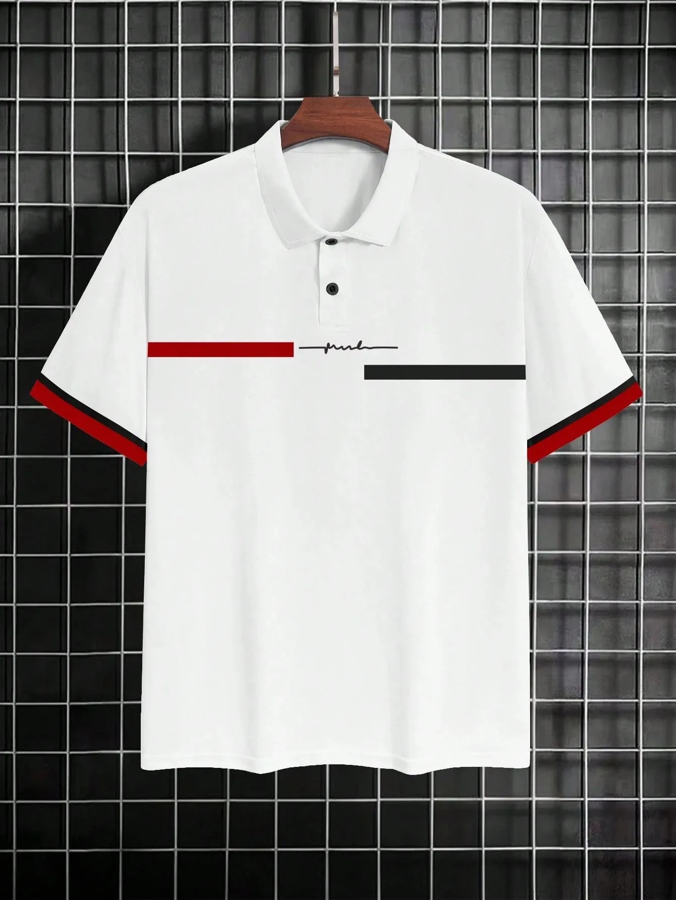 يتميز قميص بولو رجالي صيفي جديد بأكمام قصيرة موديل 2025 بطباعة مخططة ثلاثية الأبعاد عصرية وجيدة التهوية #2