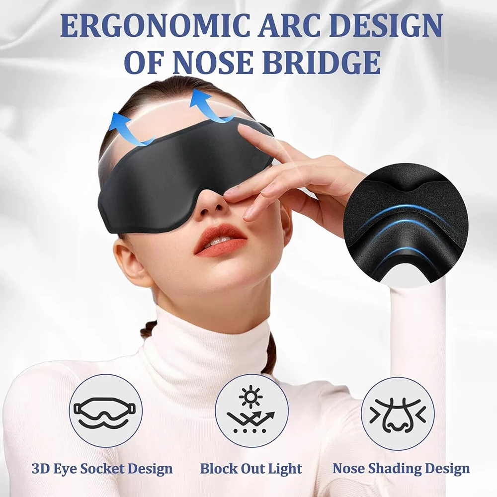 3D Eye Mask, Comfortable & Breathable Sleep Mask with Nose Pad, Adjustable Size Eye Cover for Sleeping, Travel & Nap, Blackout