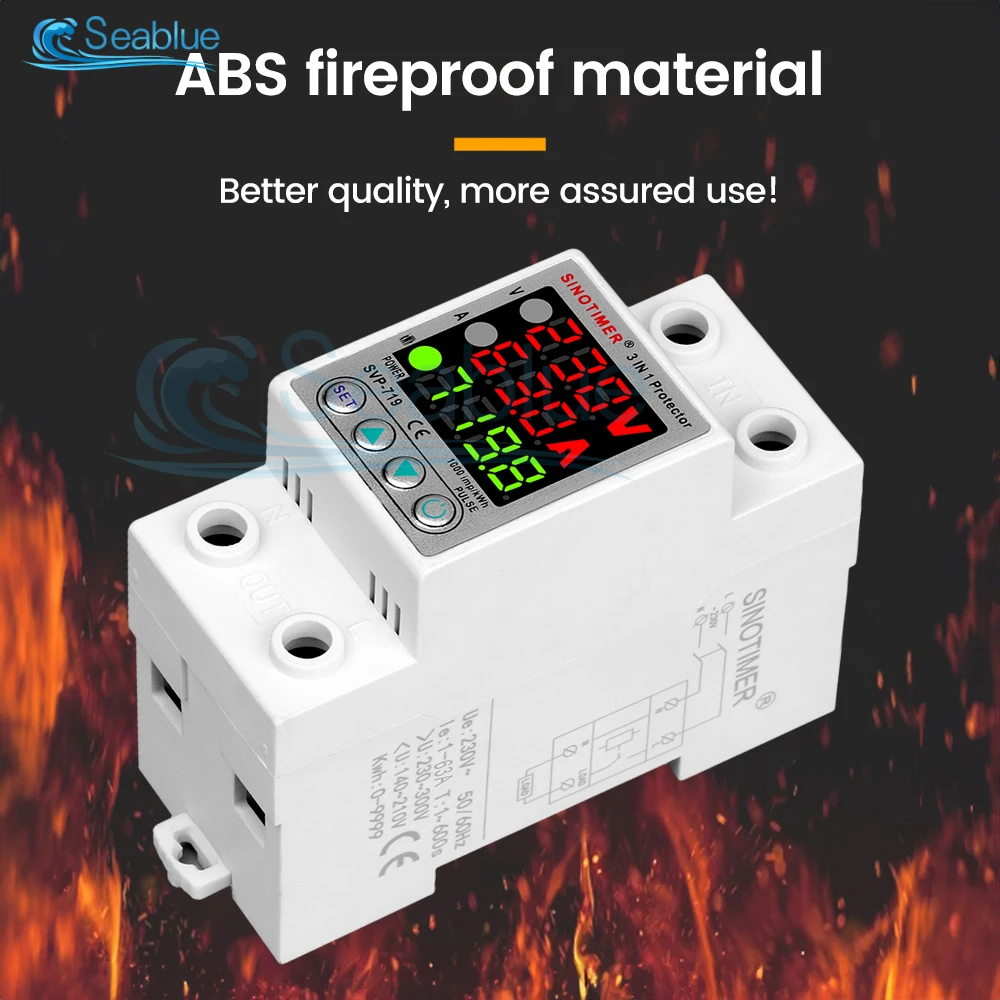 SV-719 40/63A 220V Display Din Rail Adjustable Over And Under Voltage Protective Device Protector Relay Over Current Protection