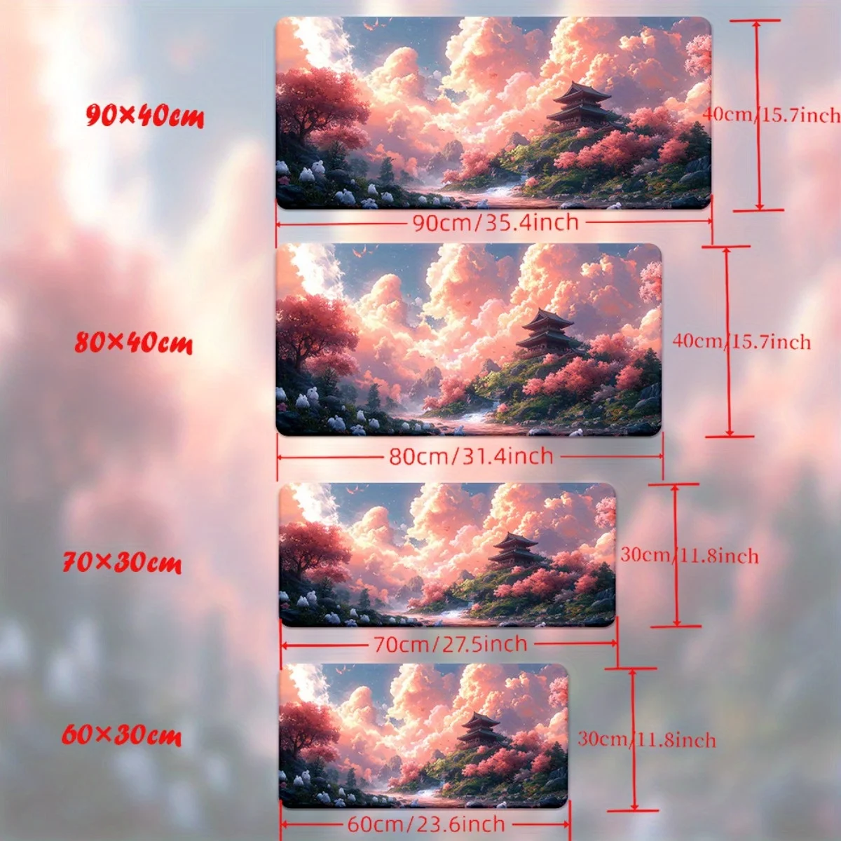 1 pezzo di paesaggio con nuvole rosa e montagne Tappetino stampato HD per scrivania, tappetino per mouse XXL multifunzionale, tappetini per mouse da gioco con tastiera,