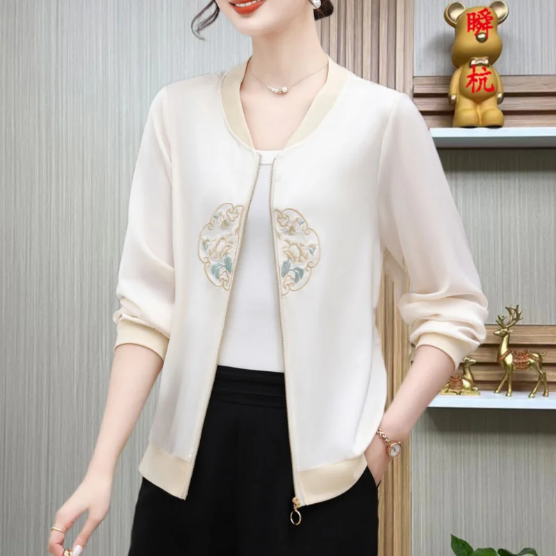

Spring New Mother-in-law Embroidered Coat Chinese Style Baseball Loose Top