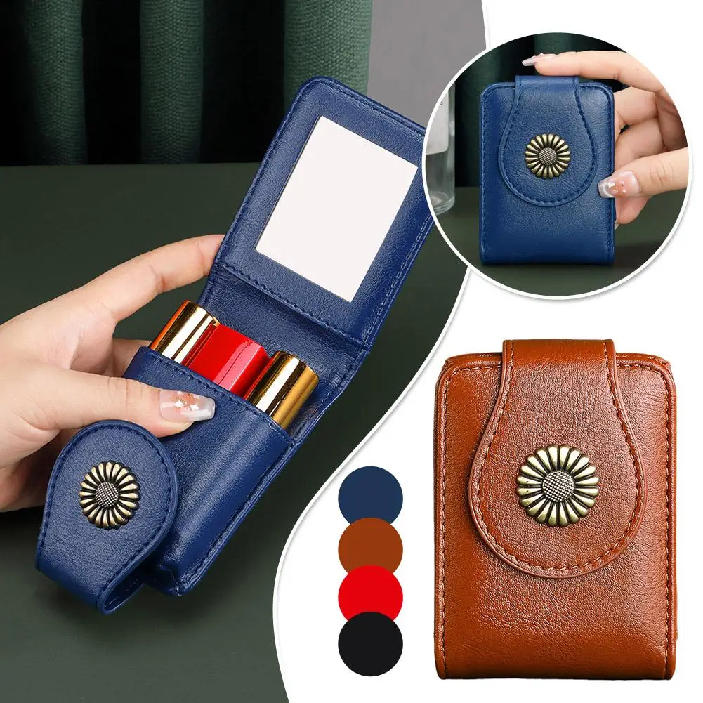 Mini Lipstick Cosmetic Bag with Mirror PU Leather Travel Small Makeup Pouch Waterproof Pocket Pocket Size Toiletry Organizer