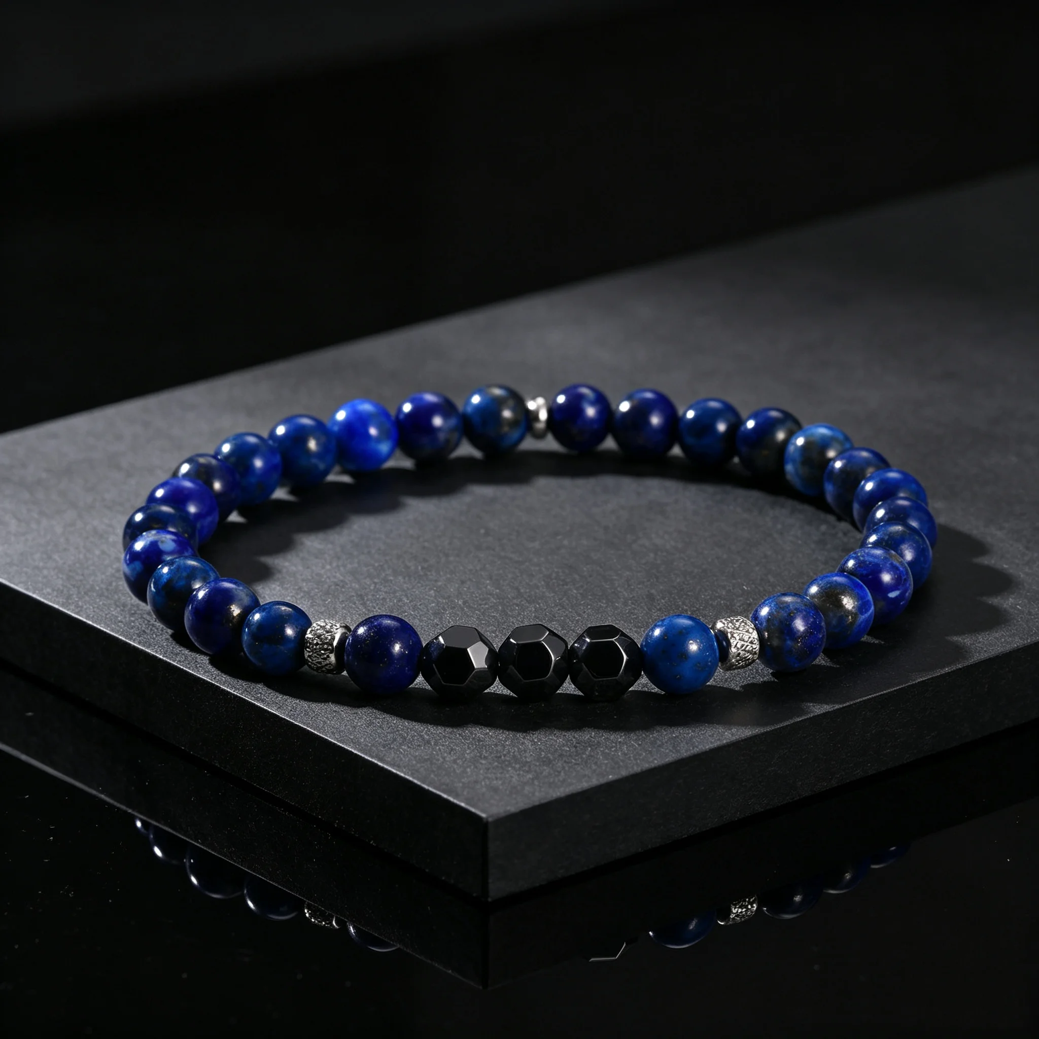 Men's Fashion Blue Stone Bracelets, Stainless Steel Classic Lapis Lazuli Beaded Bracelet, Natural Stone Jewelry Gift to Him