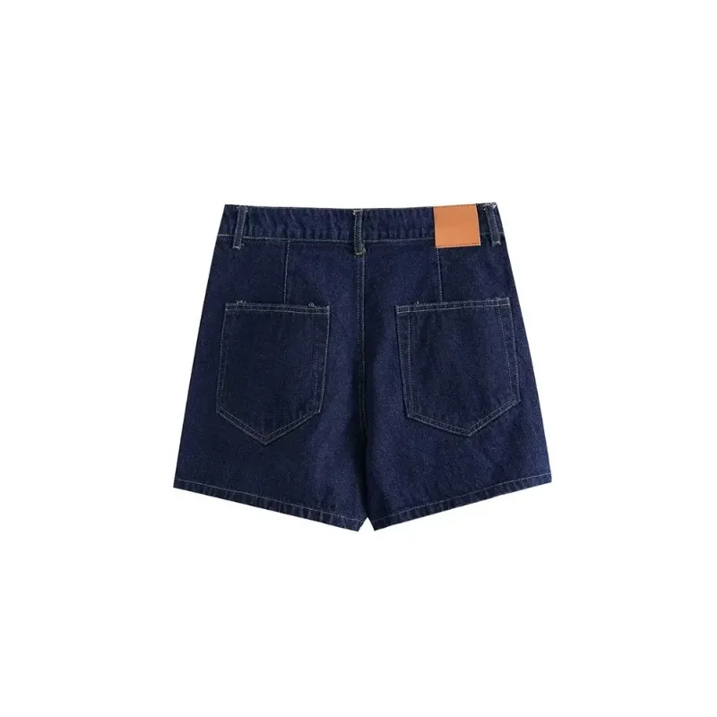 2024 Summer Women's Fashion Flip Pocket Trim Short Flip Collar Slim Denim Top + Asymmetric Denim Skirt 2-piece Set