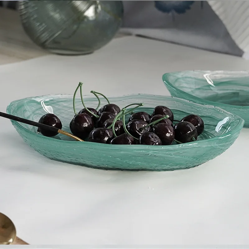 HYS new irregular glass plate household large salad plate high value living room snack plate household fruit