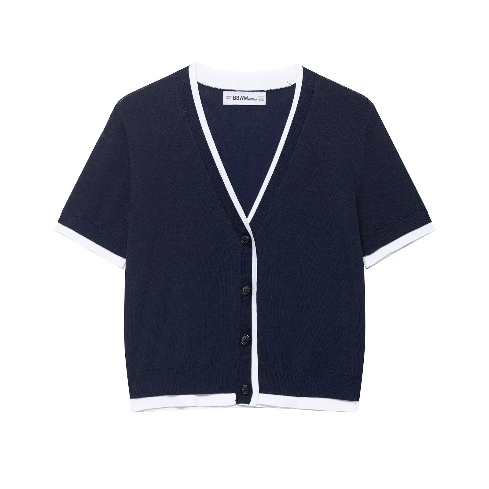 

Women's new fashion double-layer veneer short V-neck knitted Coat retro short sleeved Button-up women's Coat chic top