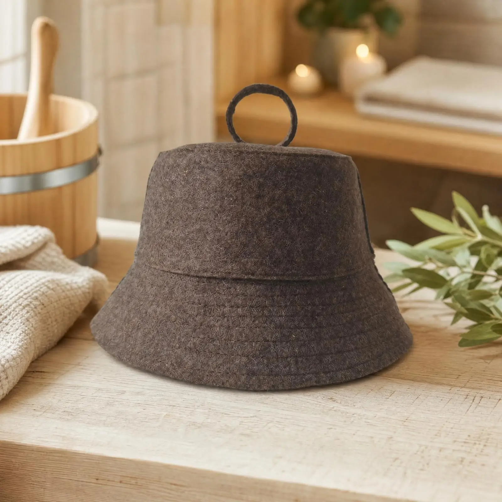 Wool Felt Sauna Hat Heat Insulating Sauna Hat with Hanging Loop Steam Room Compatible for Spa, Home Relaxation