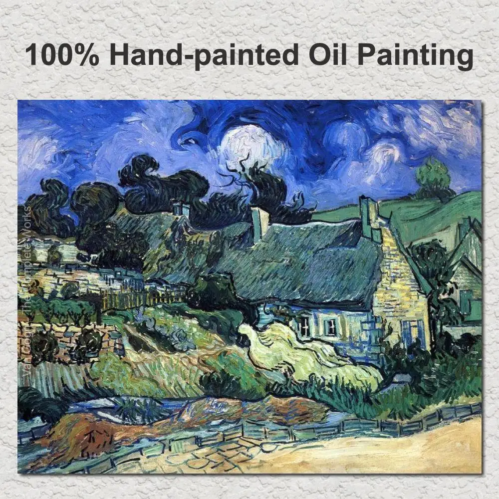 

Handmade Canvas Art Village Landscapes Vincent Van Gogh Famous Painting House With Thatched Roofs Modern Home Decor High Quality