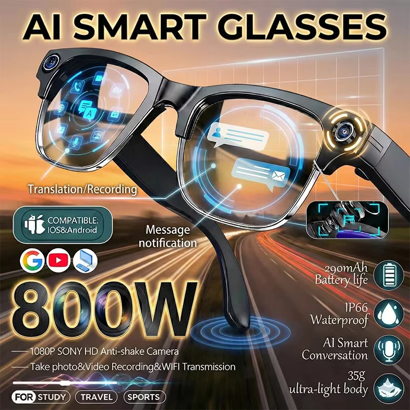 

New AI Smart Glasses 800W Pixel Camera Video Recording Sunglasses AI Photo Recognition Call Translation Voice Assistant glasses