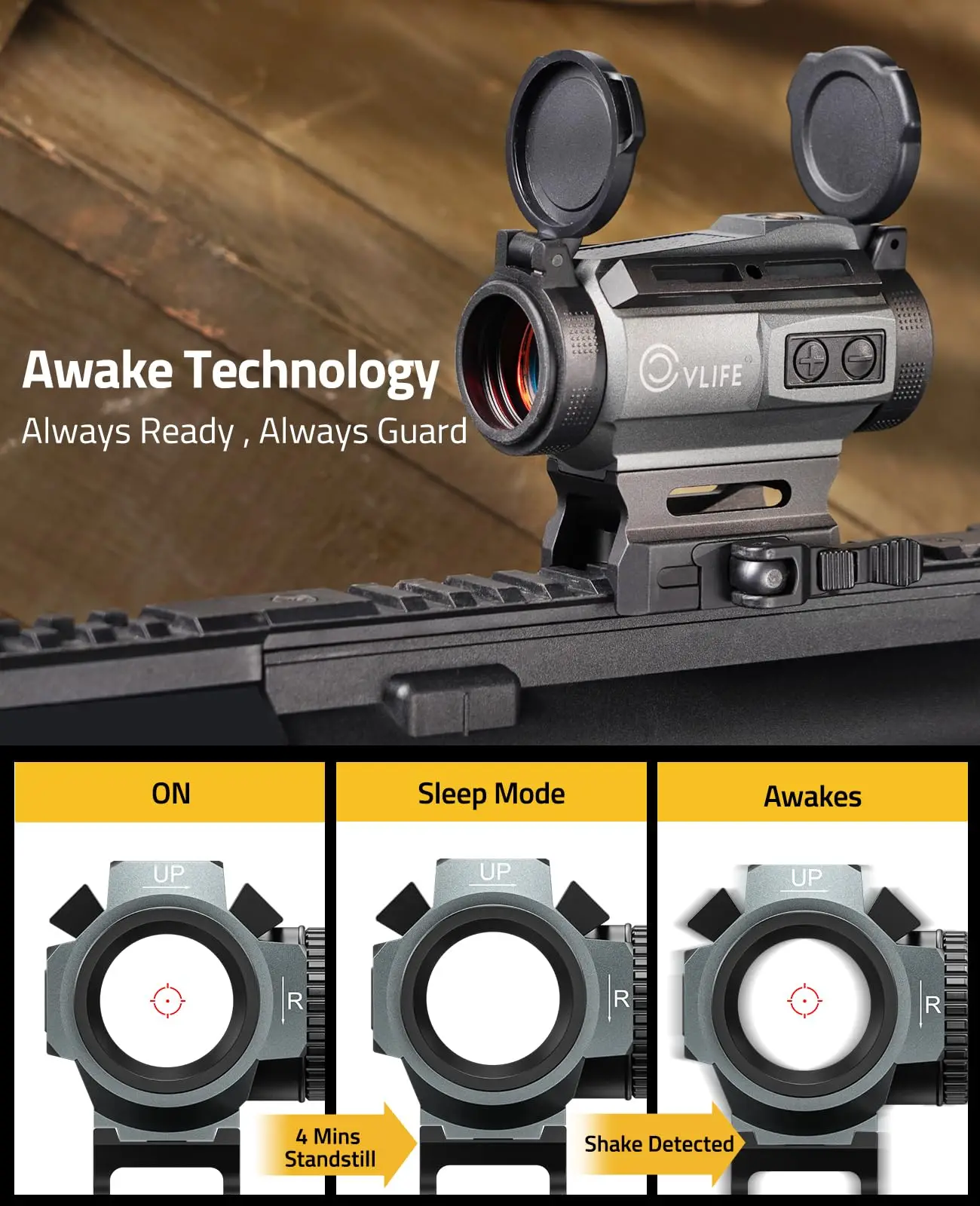 

Solar Red Dot Sight 25mm Large Lens 2 MOA Dot 70 MOA Circle Multi-Reticle Motion Awake Riflescope Optics for Picatinny Rail